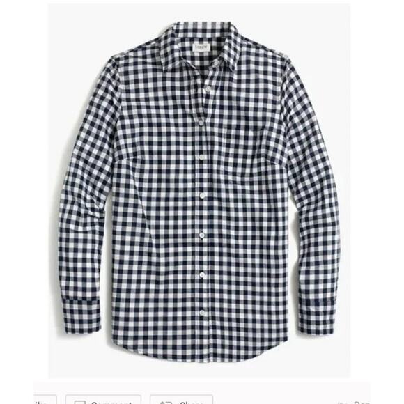 J CREW Womens Shirt Gingham Signature Fit Button Up Navy Blue White Plaid XS - Picture 3 of 12